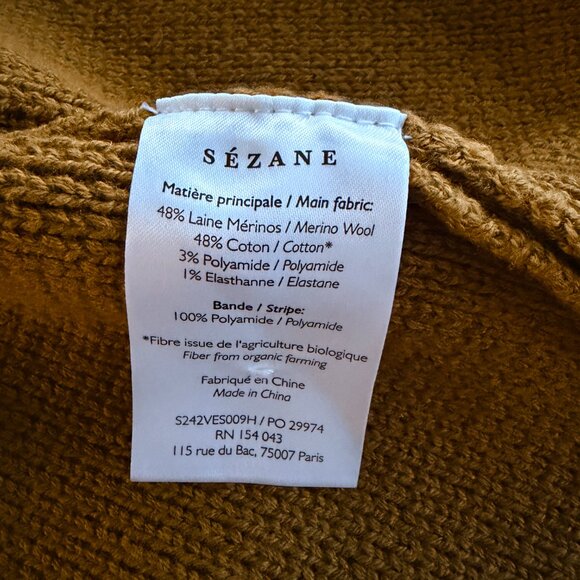 Sezane Valerio Jacket. Merino Wool Knit Sweater. Olive Green. Size XS - Picture 6 of 7